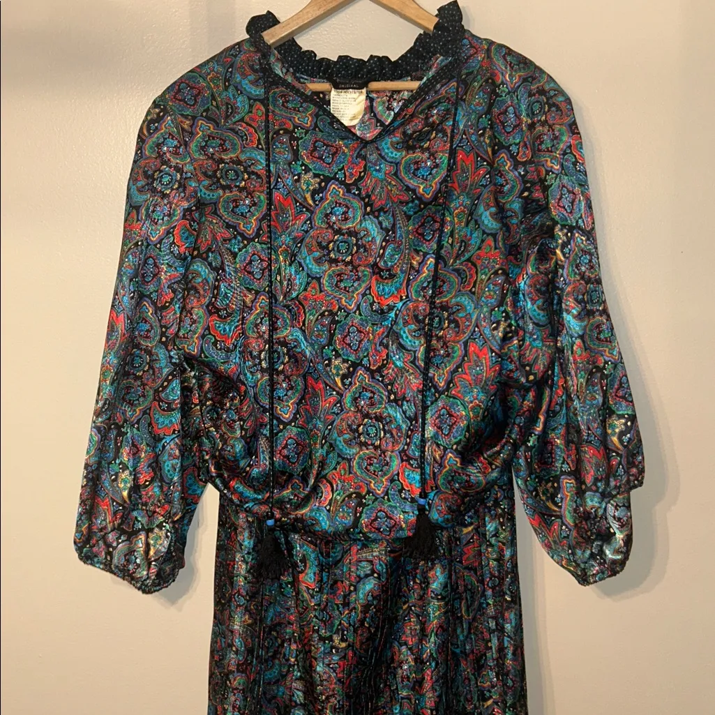 Vintage Diane Freis Paisley Top & Skirt Set Boho 80s One Size 100% Polyester Blue - Image 3