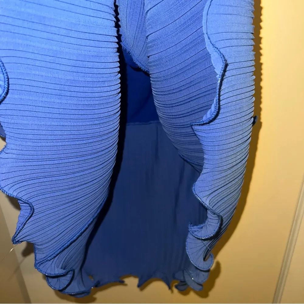 NWT One33 Social Ariel Pleated Tier Halter Mini Dress in Chiffon And Georgette Blue Size 2 - Image 12