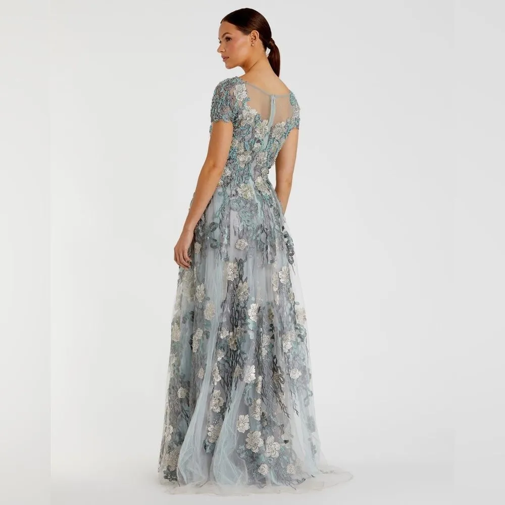 MAC DUGGAL 20294 Green Floral Embroidered Short Sleeve Gown - Image 8