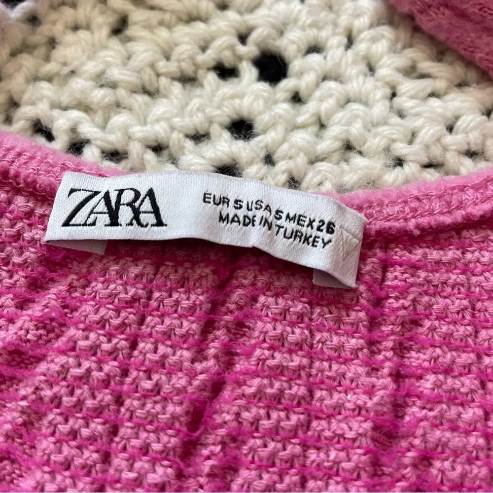 Zara Embroidered Floral Knit Tank Mini Dress Barbie Pink Bloggers Favorite (S) - Image 4