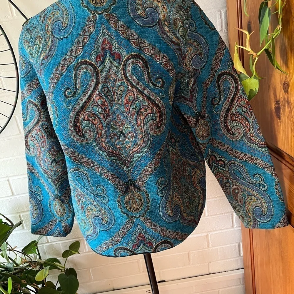 Vintage New Direction paisley brocade vintage 80s cotton blazer EUC Green - Image 3