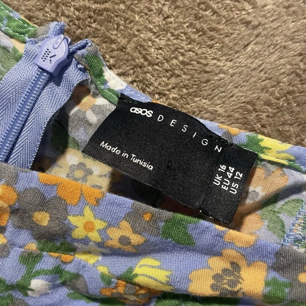 ASOS Dress Womens 12 Mini Floral Milkmaid Corset Long Puff Sleeve Tie Romantic - Image 3