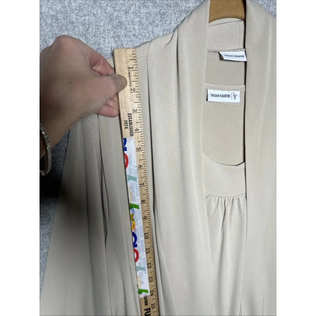 Susan Graver Liquid Knit Open Cardigan Tank Set Top XL Beige QVC Stretch Travel - Image 4