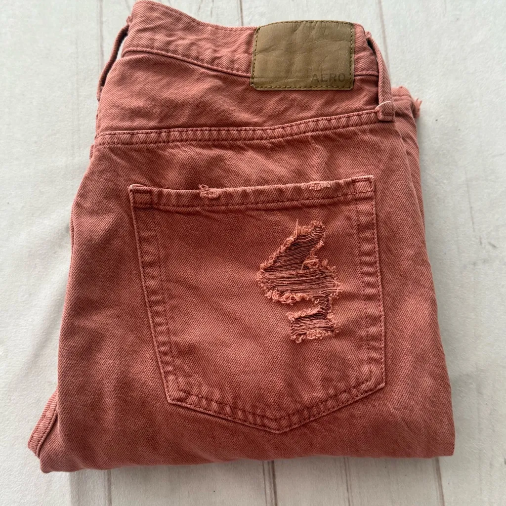 Aeropostale 90s Baggy Jeans Women's 8R Red Denim Distressed Y2K Straight Pants - Image 6