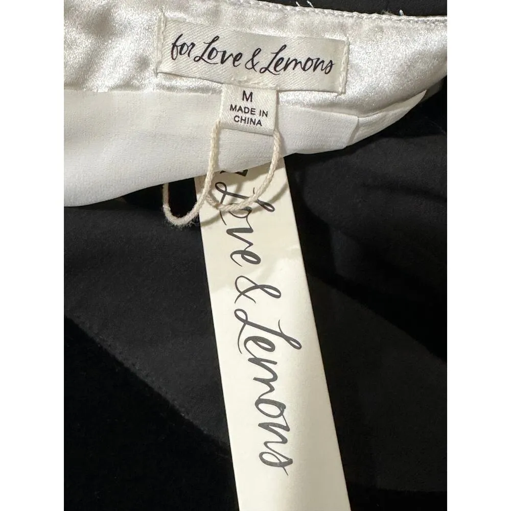 For Love and Lemons Drew Velvet Romper Black White Size Medium NWT Satin Shorts - Image 4