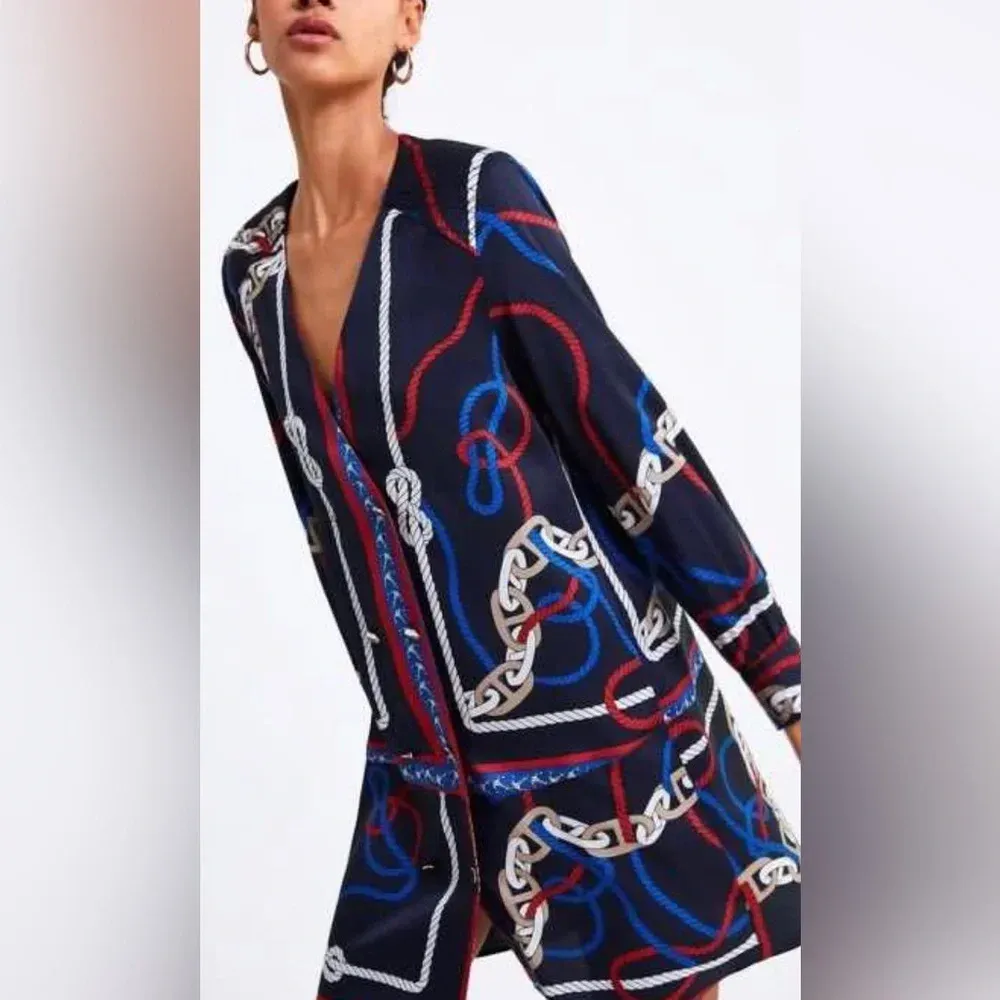 Zara Nautical Coastal Knot Print Chains Dress Jacket Long Sleeve Size XS - Image 2
