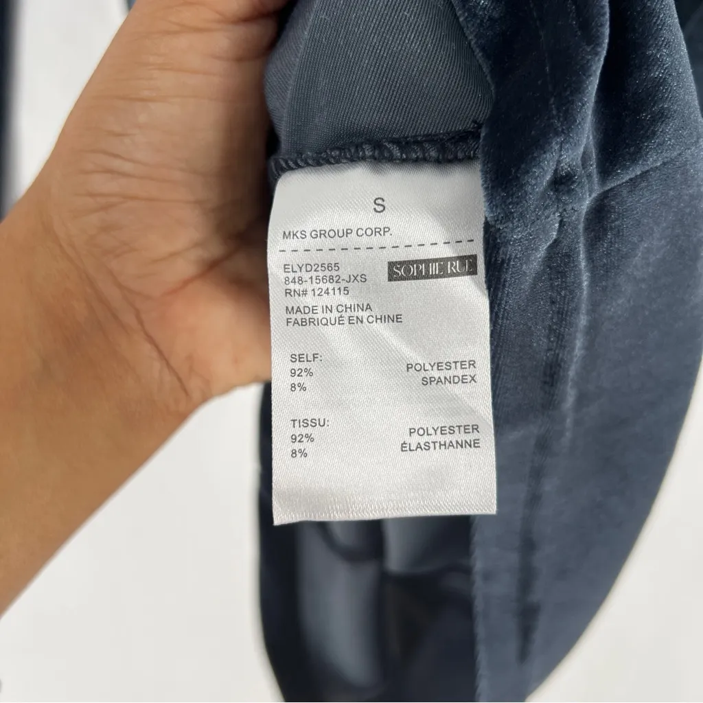 Sophie Rue Blue‎ Velvet Gathered Ruched Long Sleeve Button Front Dress Size S - Image 7