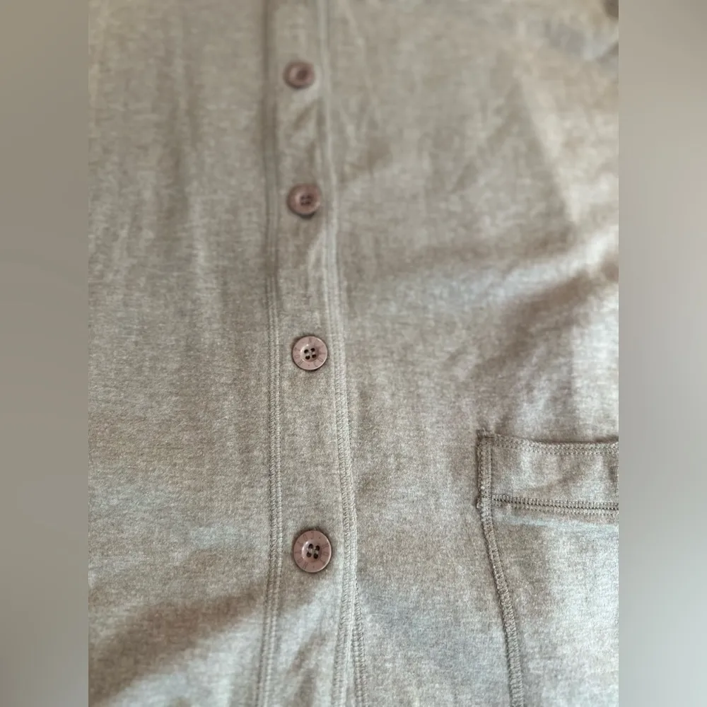 Hot Cotton Lagenlook button up Beige Long Sleeve Shirt with Pocket Large C0841 - Image 3