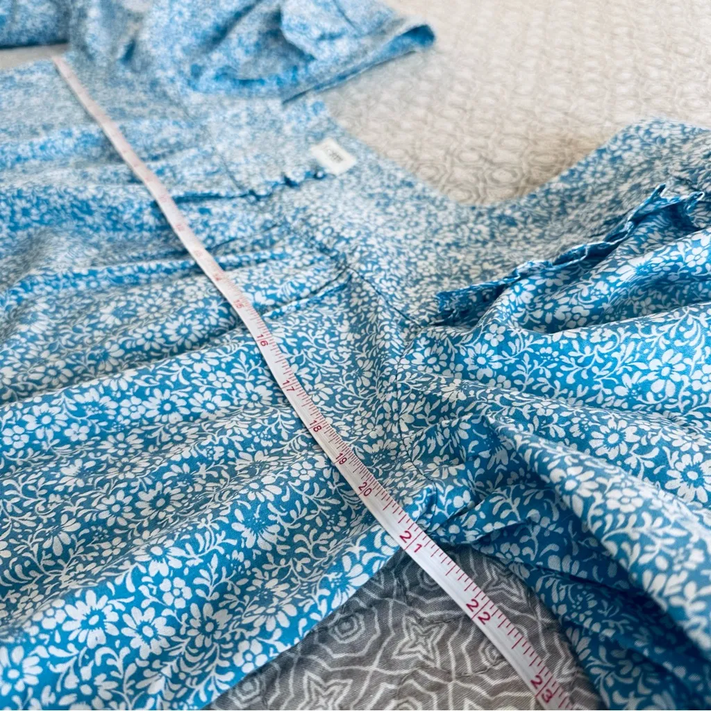 J. Crew Blue Ditsy Floral Top Cotton Ruffle Sleeve Square Neck Size L - Image 8