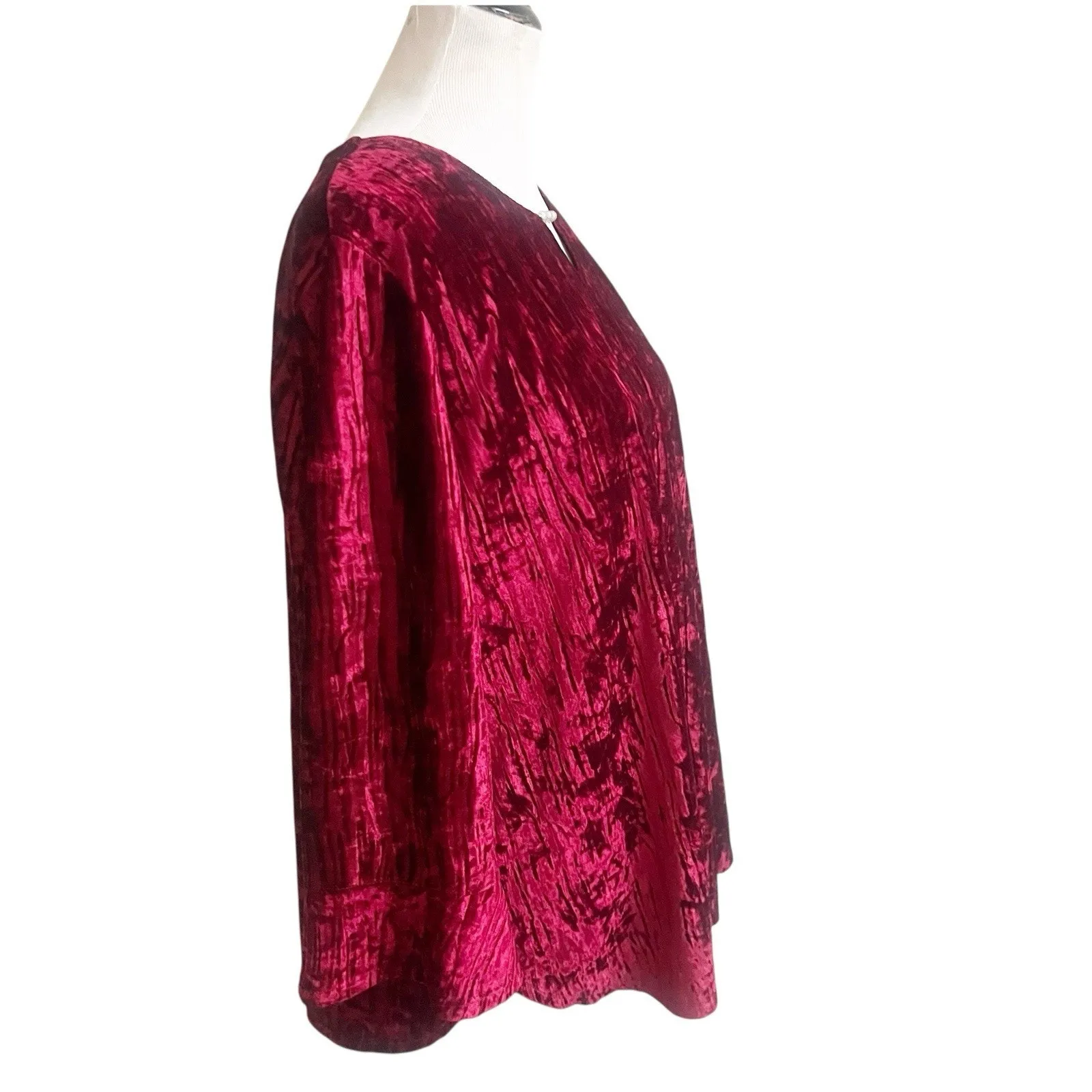 Alfred Dunner Crushed Velvet Long Sleeve Tunic Beaded Neckline Size XL Holiday - Image 3