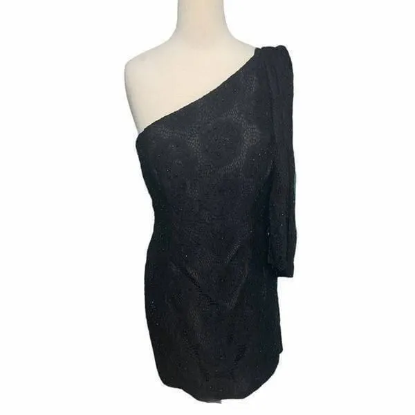 Rachel Allan Lace One Shoulder Mini Dress Cocktail Evening Party‎ Black Size 14 - Image 4