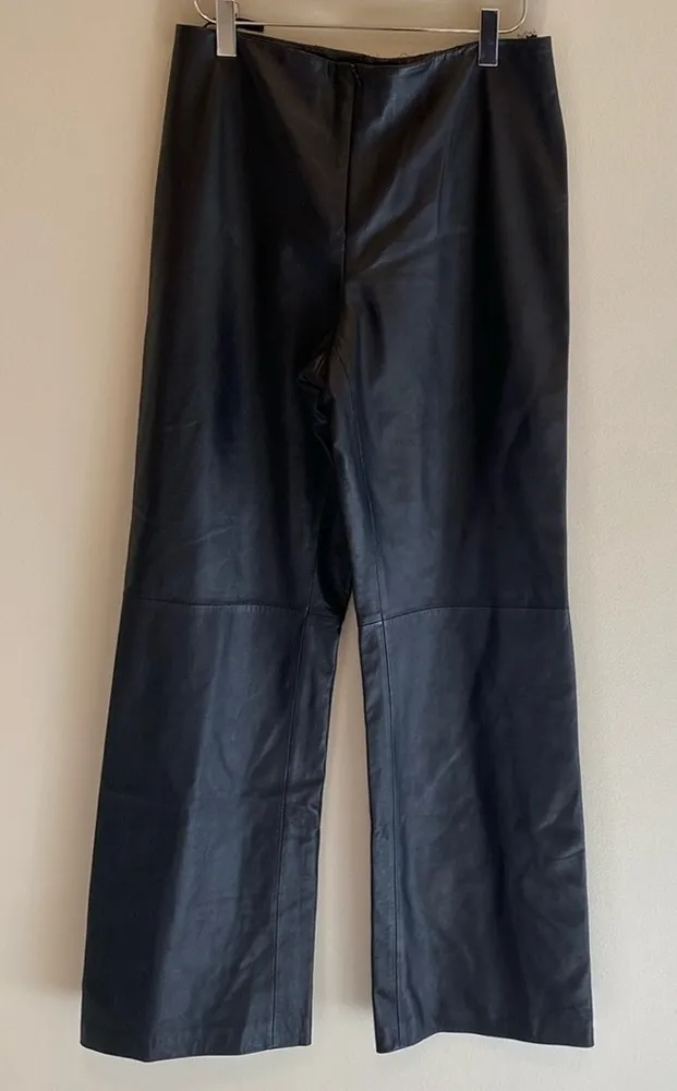 Doncaster Collection Black Leather Wide Leg Pants Trousers Size SMALL *read - Image 1