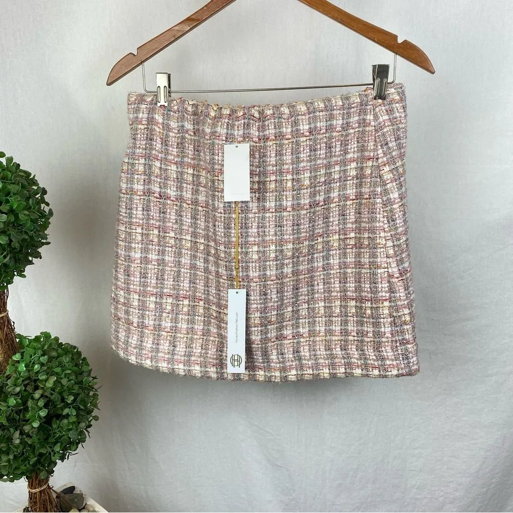 House Of Harlow Pink & White Woven Mini Skirt NEW S - Image 3