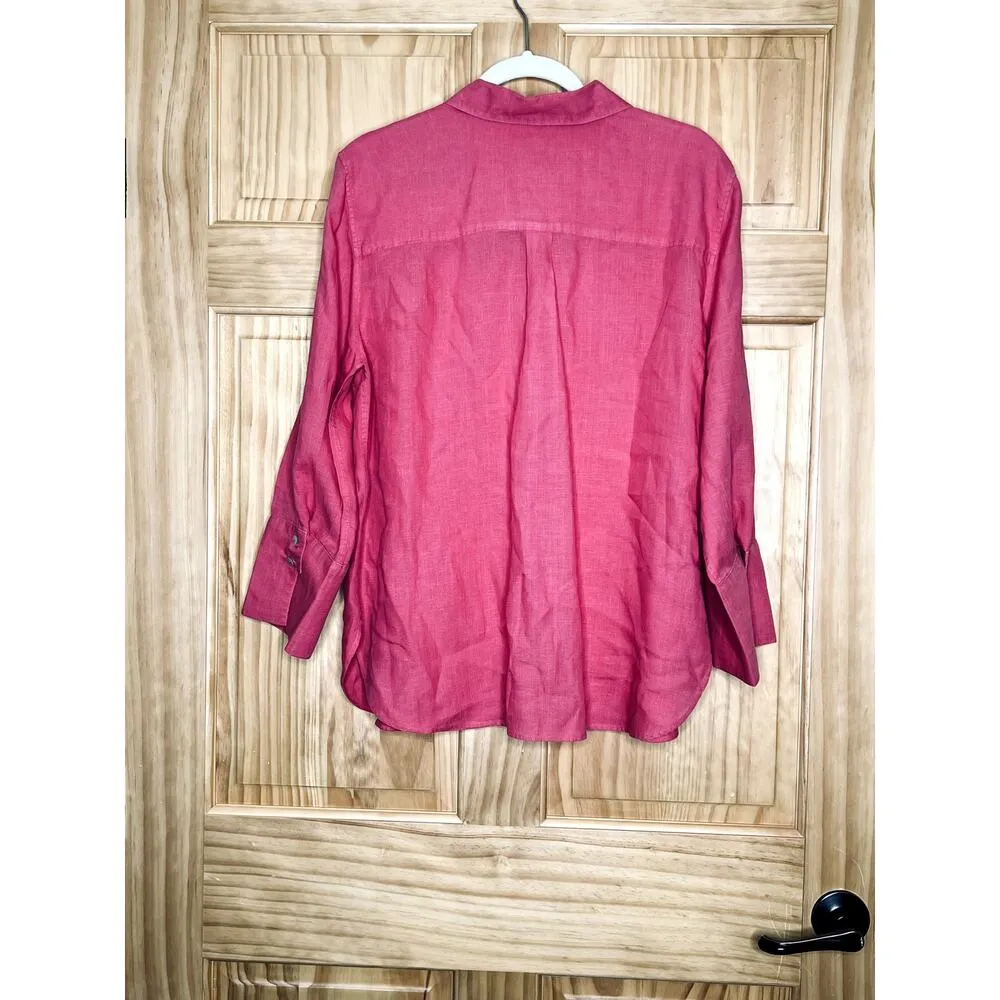 Chico's womens size 3 button-up shirt linen pink 3/4 sleeve businesscore, office - Image 2