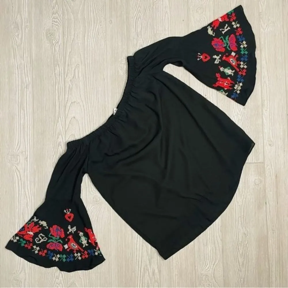 Vintage vava by joy han embroidered bell sleeve shirt / blouse size small boho - Image 2