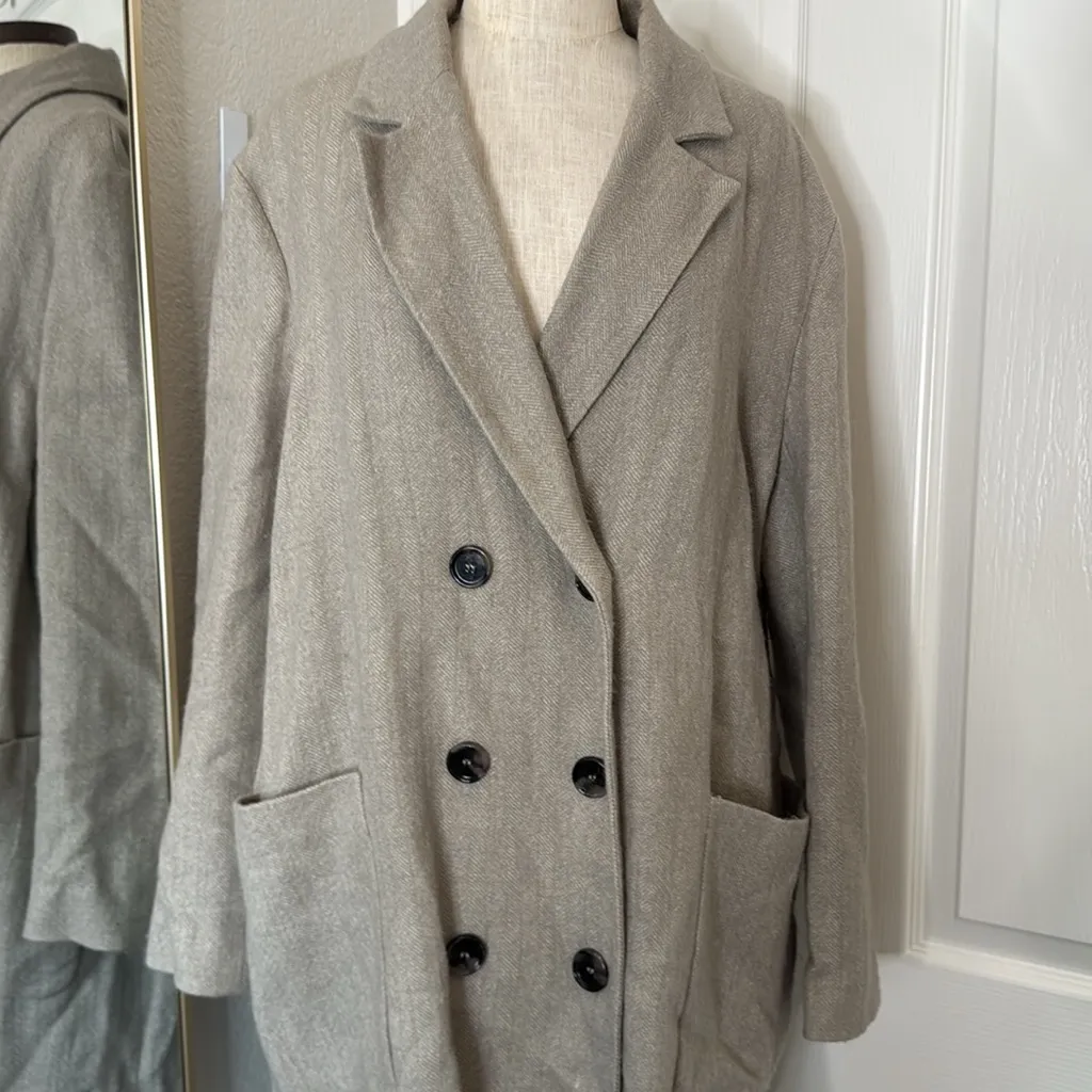 Zara double breasted tweed mid length coat greige - Image 11