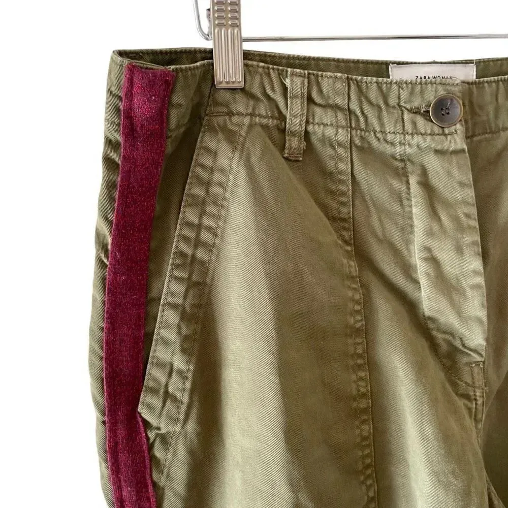 Zara Woman The Worker Straight Green / Red Y2K Wide Leg  10 # 1678 - Image 5