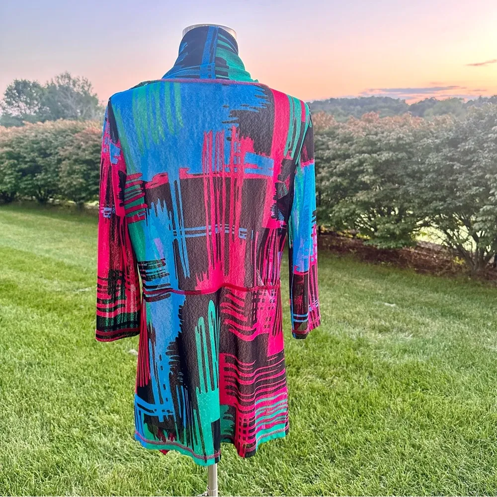 Lior gold Paris multicolored stretch lace mesh waterfall cardigan high l… Blue - Image 12