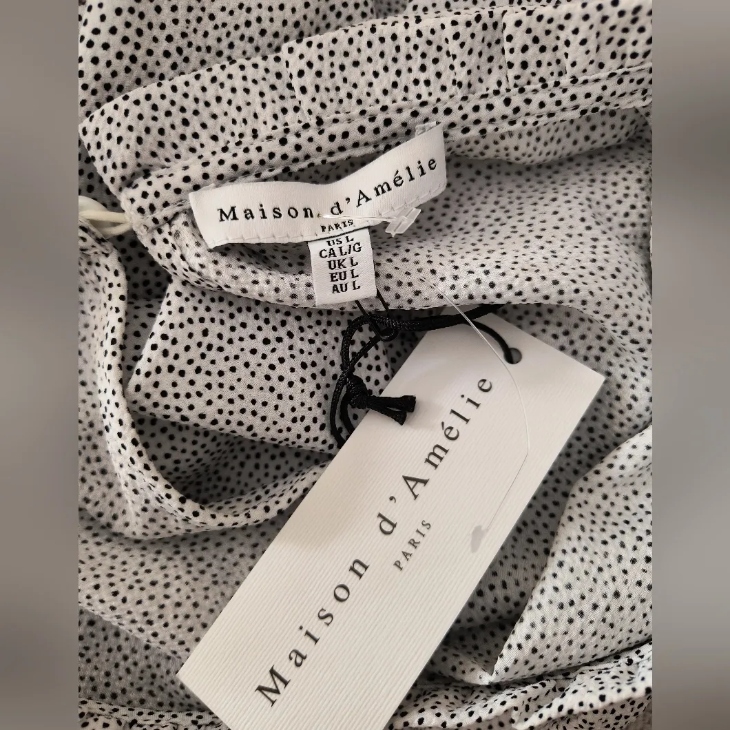 Maison d' Amélie Womens Polka Dot Pullover Long Sleeve Blouse Large Black - Image 5