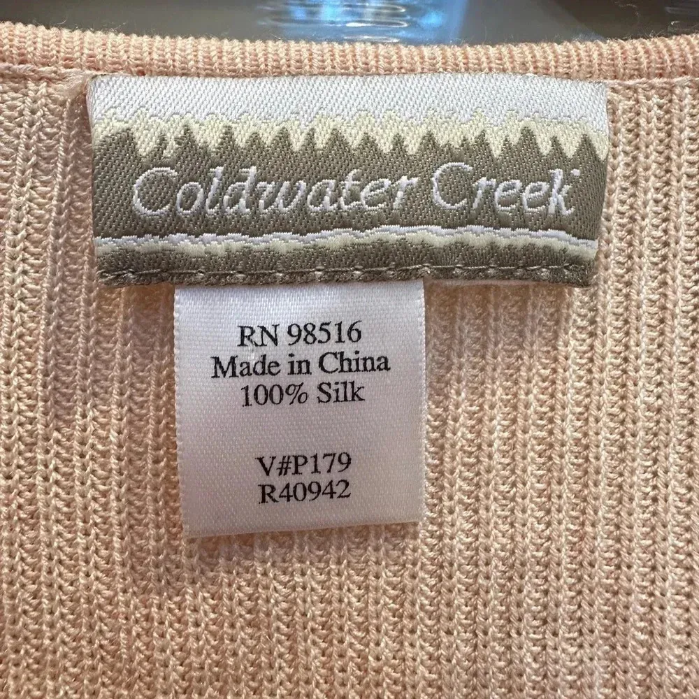Coldwater Creek Coral Peach 100% Silk Knit Ribbed Sweater Cardigan Size Large L - Image 8