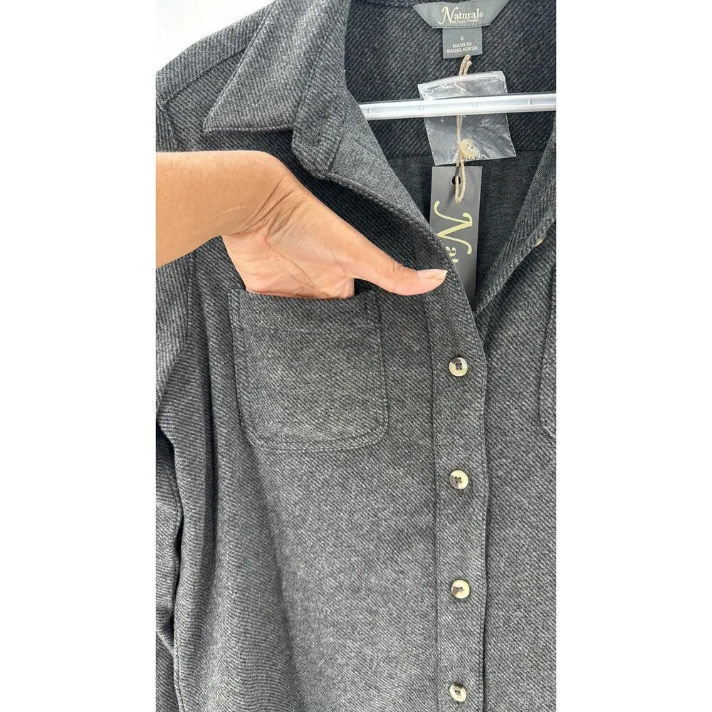 Natural Reflections gray solid River Basin knit shacket button down size S - Image 4