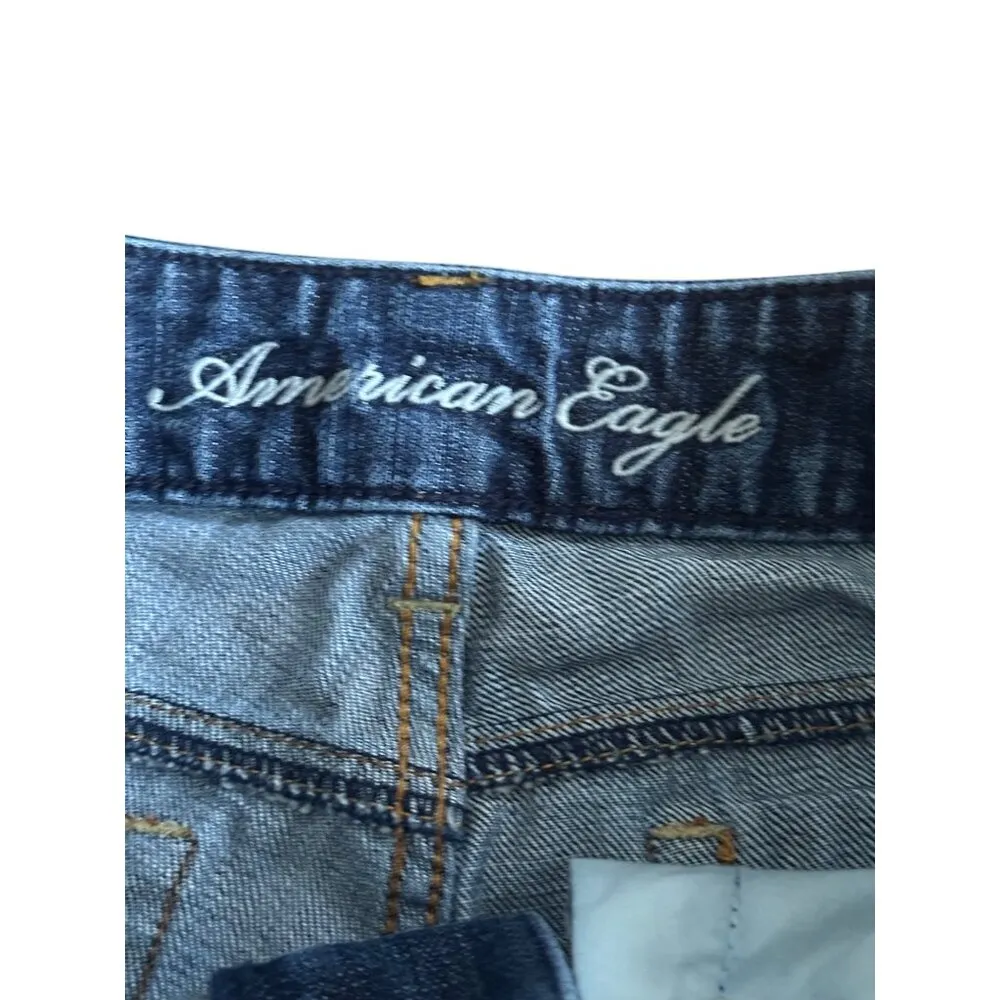 American Eagle Outfitters Distressed Stretchy Denim Shorts Mid Rise Size 4 Blue - Image 3