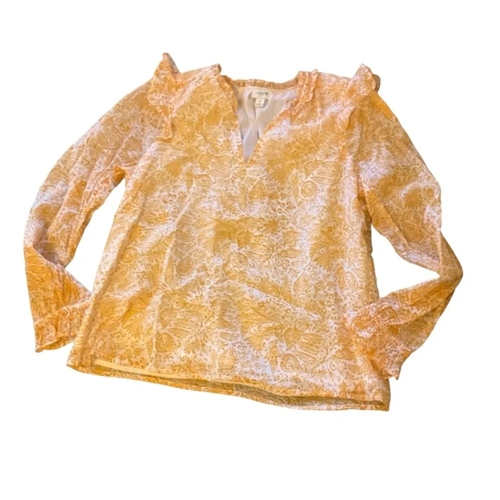J.crew Womens Yellow Floral Long Sleeve V-Neck Pullover Blouse Top Size Small - Image 2