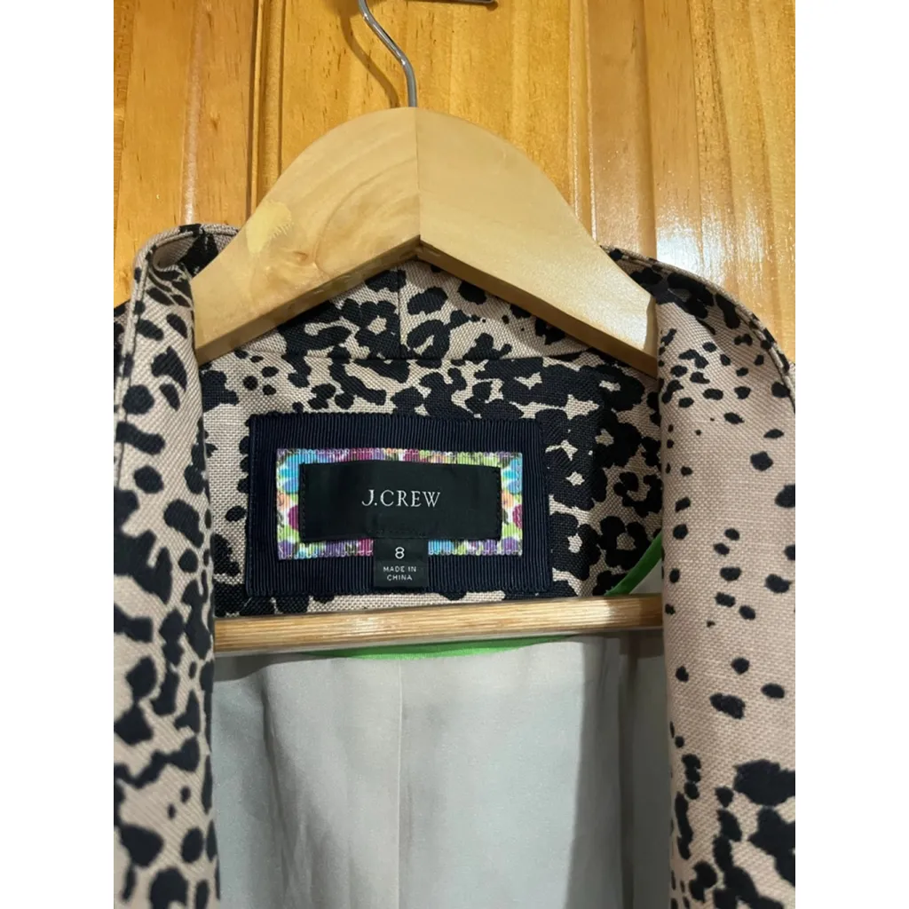 J. Crew Leopard Print Going Out Blazer Linen Blend Ashen Black Womens Size 8 - Image 2