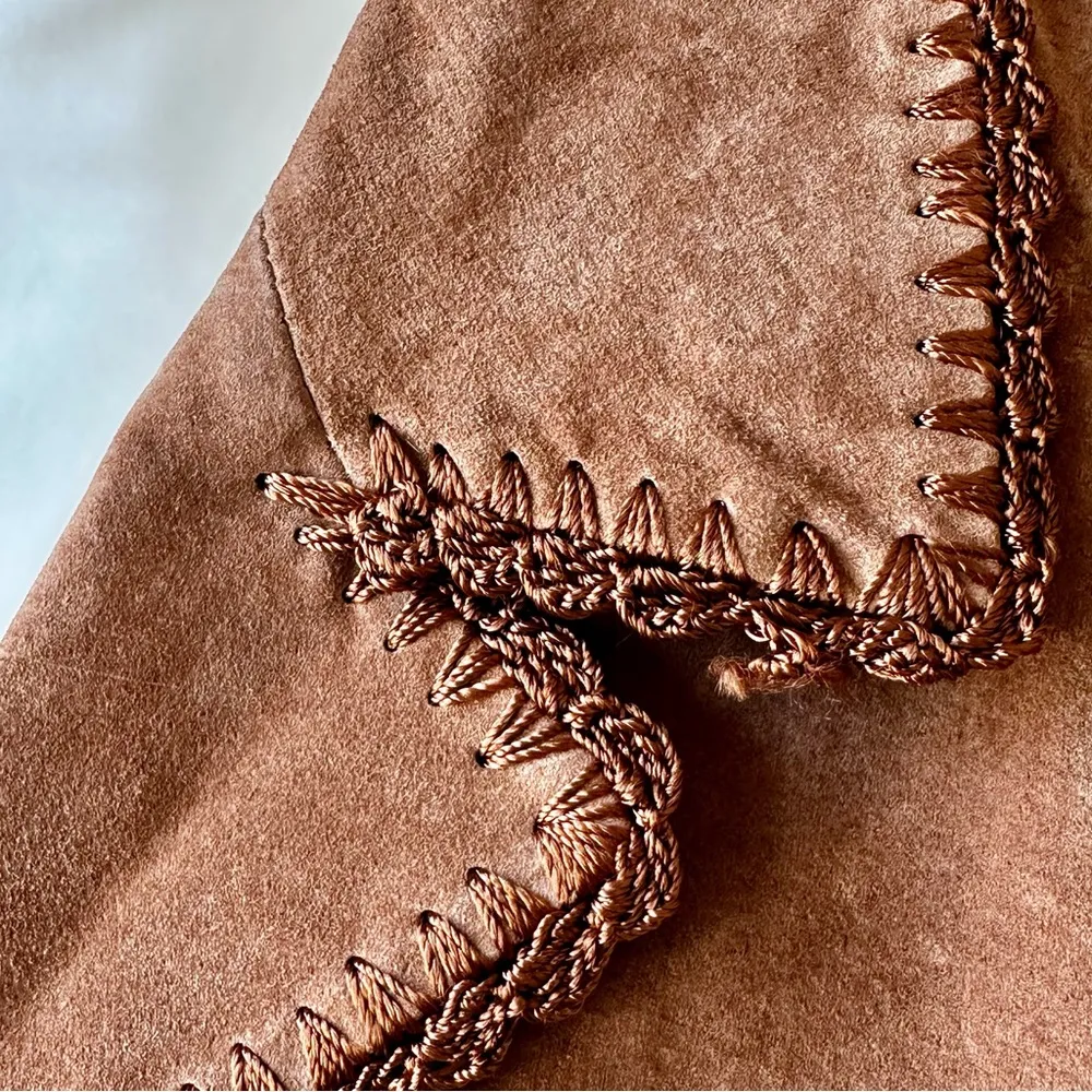 Brown Suede Women's Jacket Sz 2X Patchwork Boho Chic Western Cowboy Fairycore - Image 9