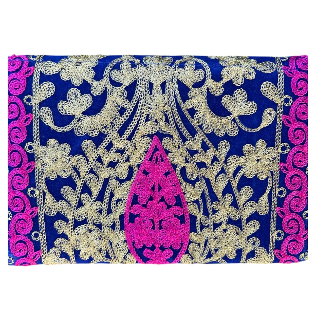 Artisan Ethnic Pom Pom Embroidered Shoulder Bag Hot Pink Blue Boho Crossbody - Image 3