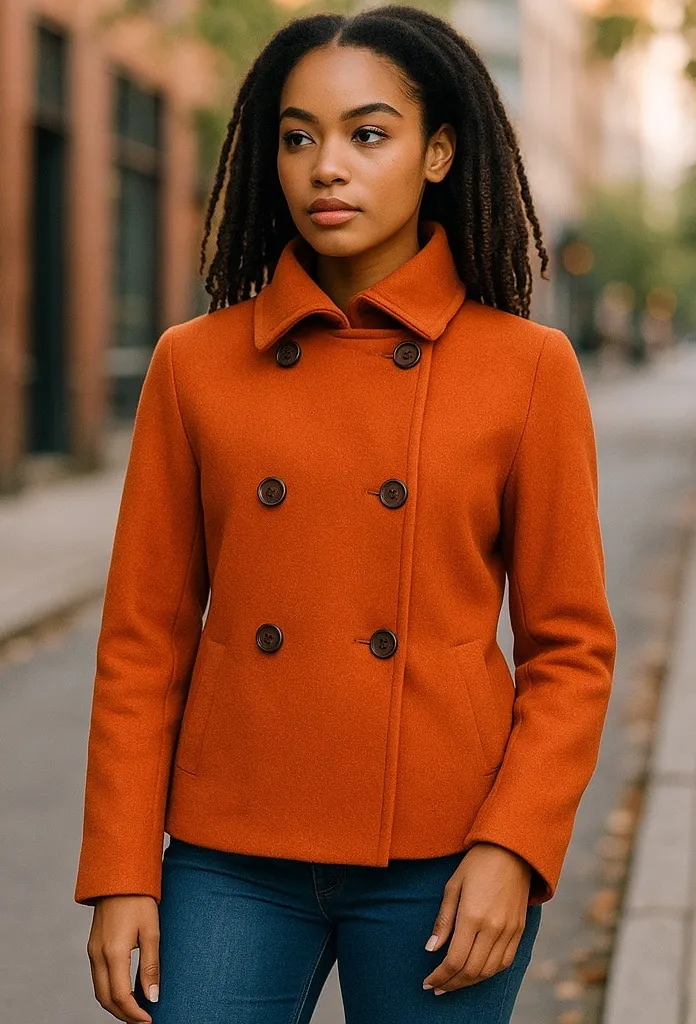 Akris Punto Womens Coat Size 10 Orange Wool Angora Peacoat Double Breasted - Image 1