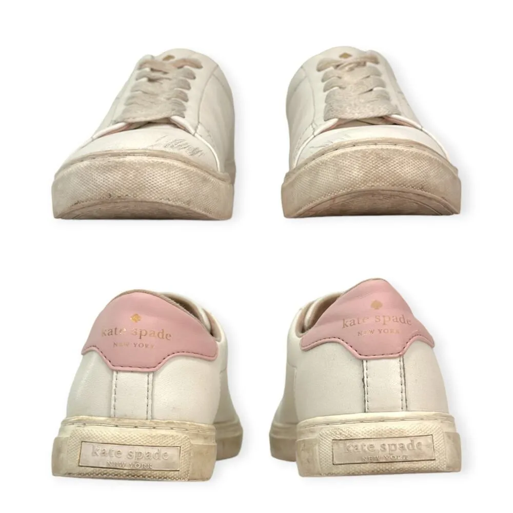 Kate Spade | Size 5.5 | Angelise White + Pink Leather Spade Logo Sneakers Shoes - Image 7