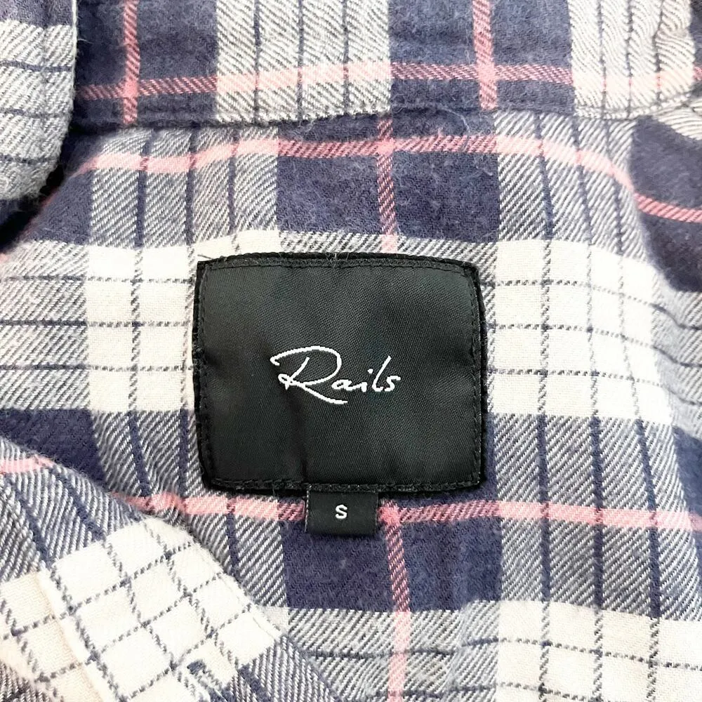 Rails Angelica Long Sleeve Plaid Flannel Button Up Shirt Almond Pink Navy Small - Image 3