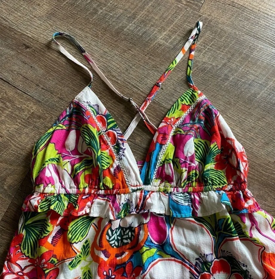 Anthropologie Floral Dress Boho Festival Colorful Stretch XS  - Image 3