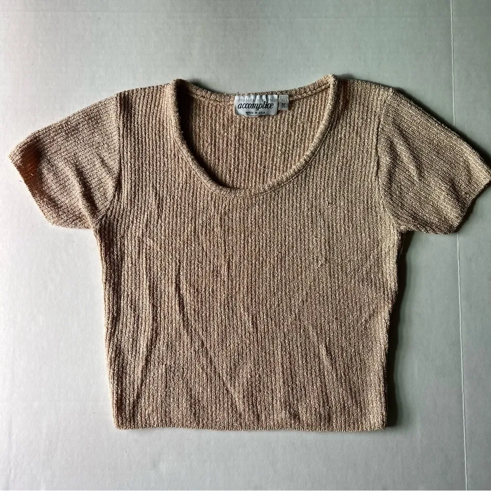 Accomplice Vintage 90s knit crop top size medium oatmeal beige round neck Tan - Image 4