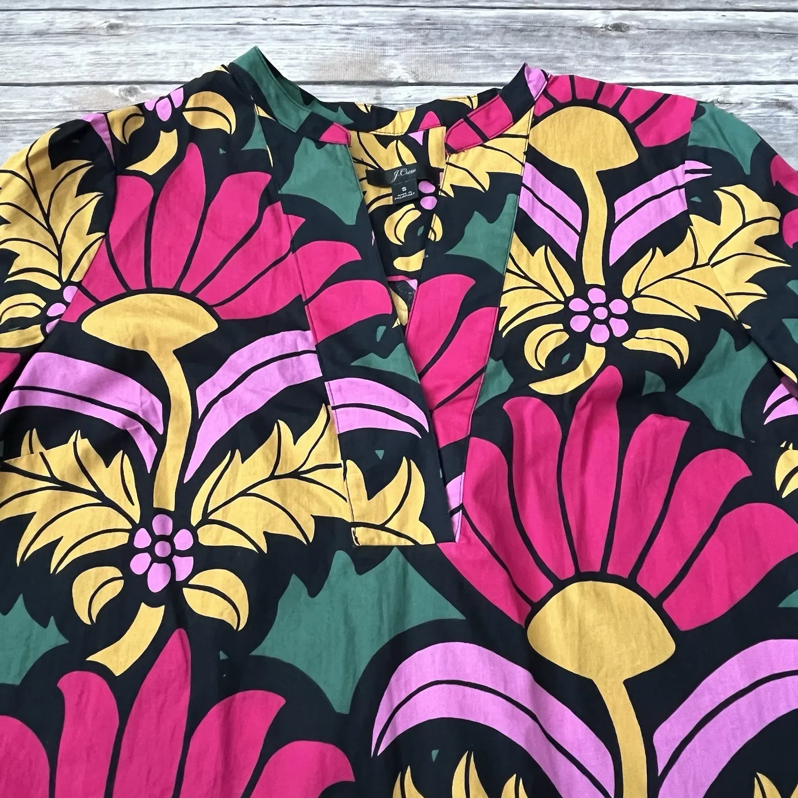 J Crew Ratti Top Women S 4 6 Floral Grandi Fiori V Neck Cotton Boho Colorful - Image 3