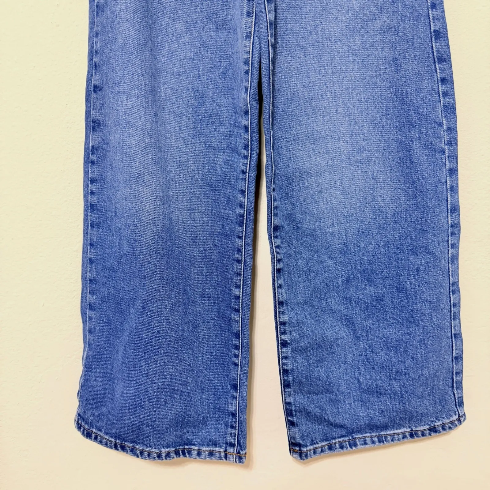 ZARA High Waisted Wide Leg Denim Jeans Medium Wash Belted Size 0 - Image 8