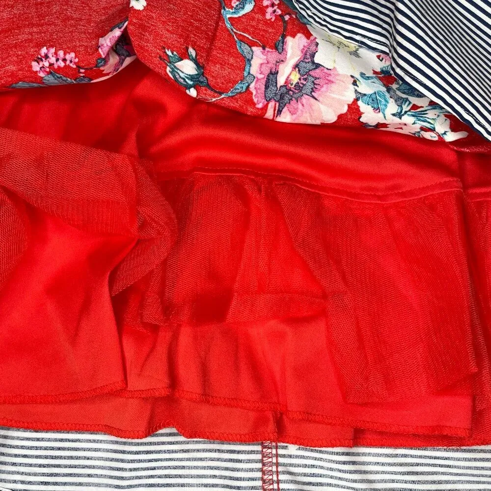 Women’s Red Floral Lace Up Back Sleeveless Midi Dress Cottage Sz Lg - Image 4