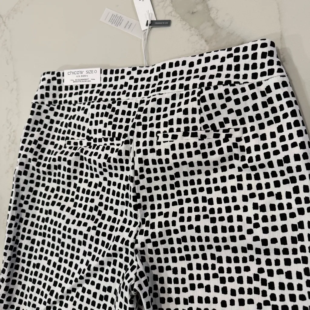 Chicos NWT So Slimming Brigitte Slim Leg Crop Pants Women’s 4 Black/White Fringe - Image 8