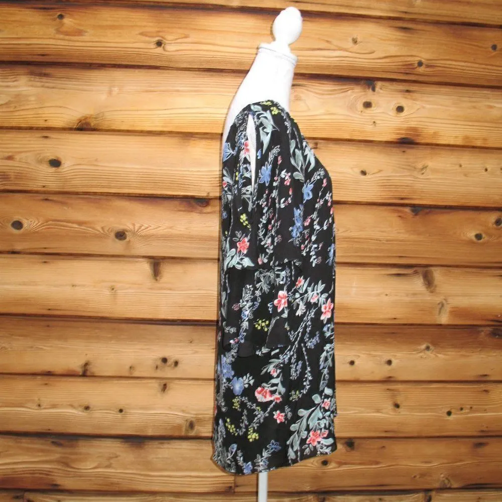 Parker Black Floral Silk Dress - Image 5