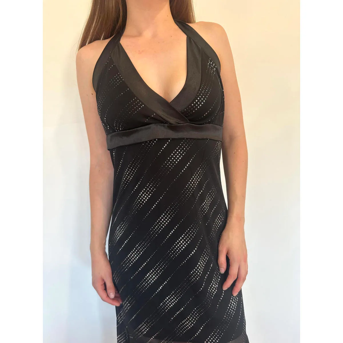 Black Fancy Vintage Sparkly Rhinestone Halter Dress - Image 5