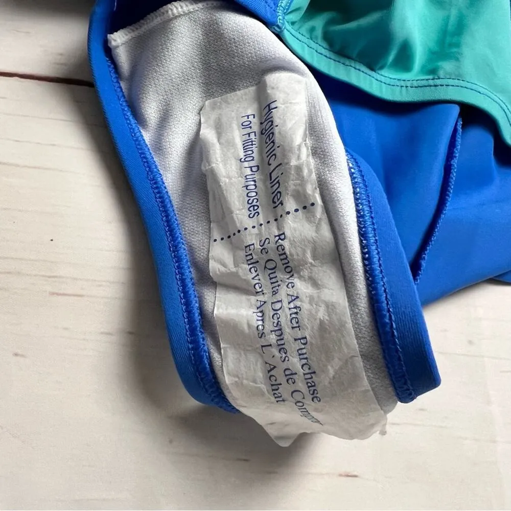 Nike Women's Athletic One Piece Swimsuit Blue and Green Cut Out Back Sz L - Image 9