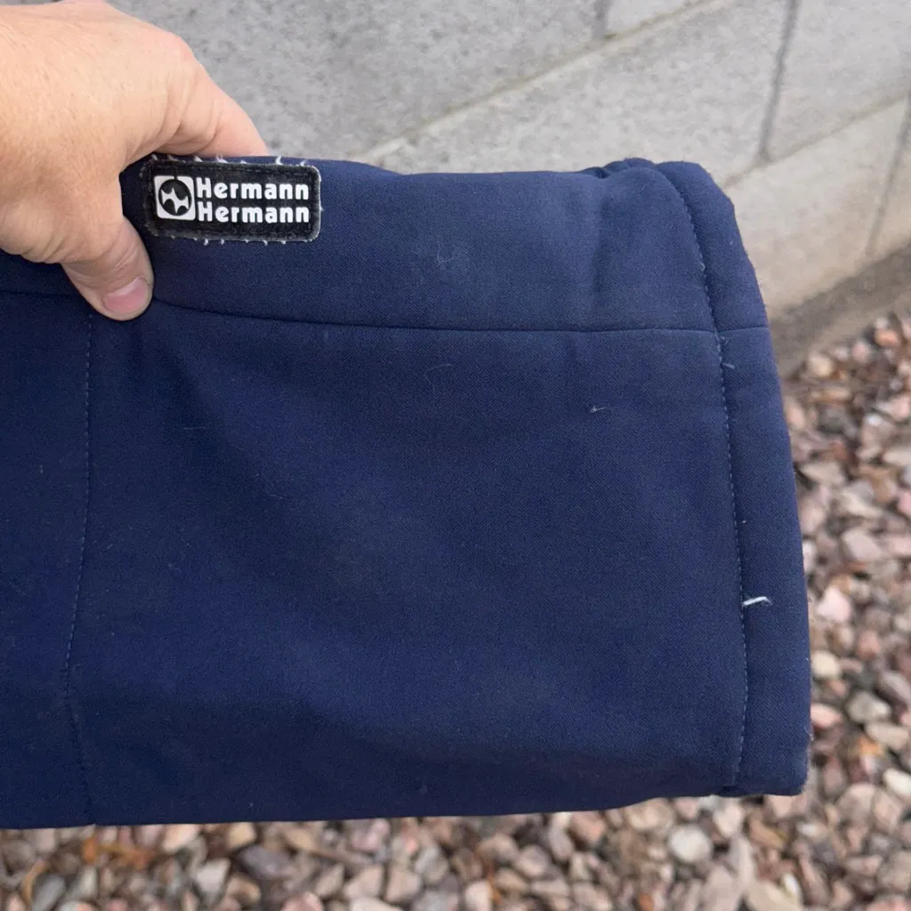 Vintage Hermann Navy Ski Bib snowsuit winter Overalls Women's Medium White - Image 10