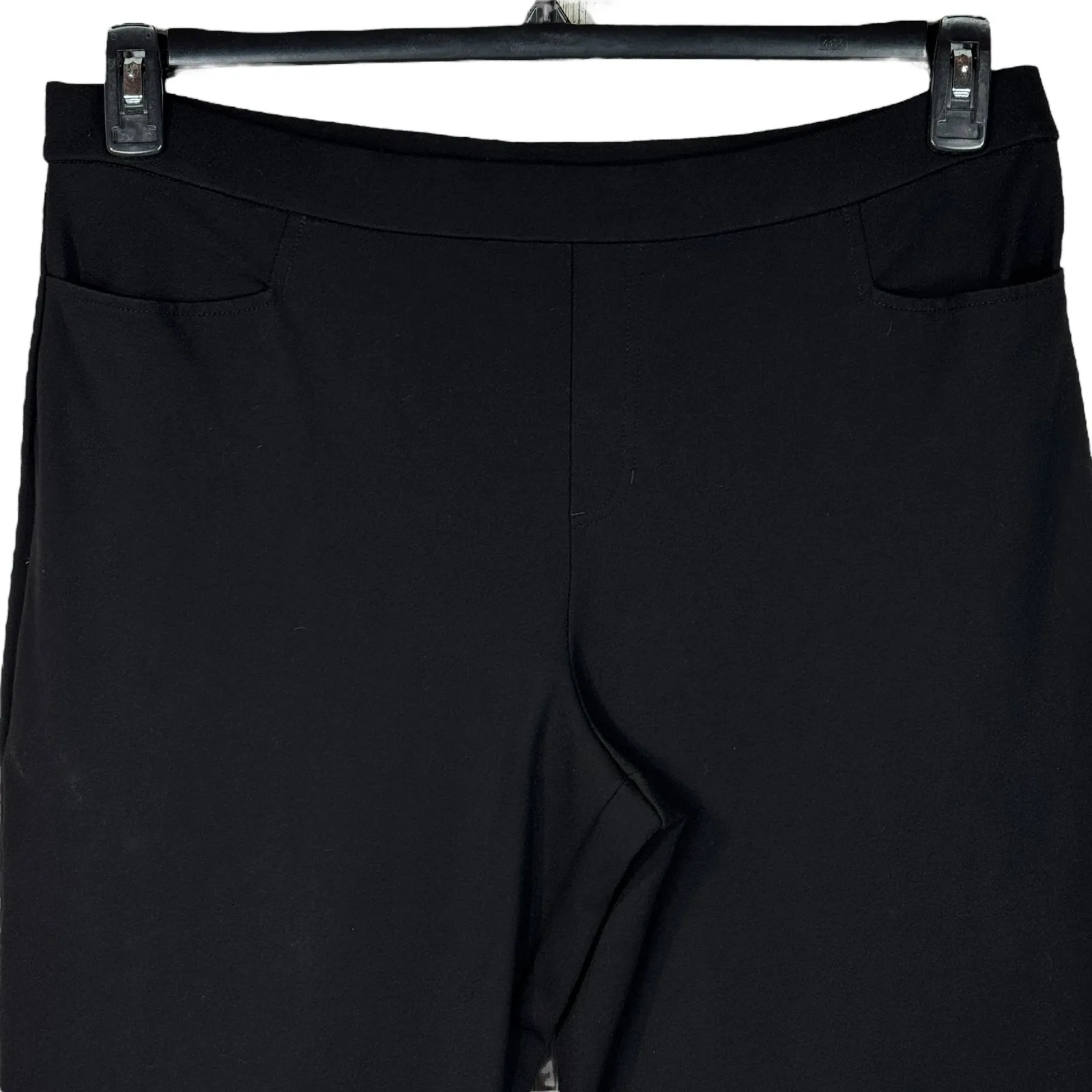 Susan Graver Large Ponte Pants Pull-On Pockets Stretch Flat Front Hi-Rise Black - Image 2