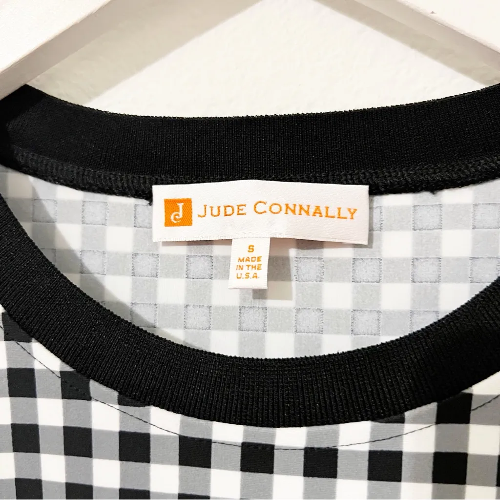 NEW Jude Connally Alexandra Stretch Knit Gingham Print Midi Dress Small S Black - Image 3