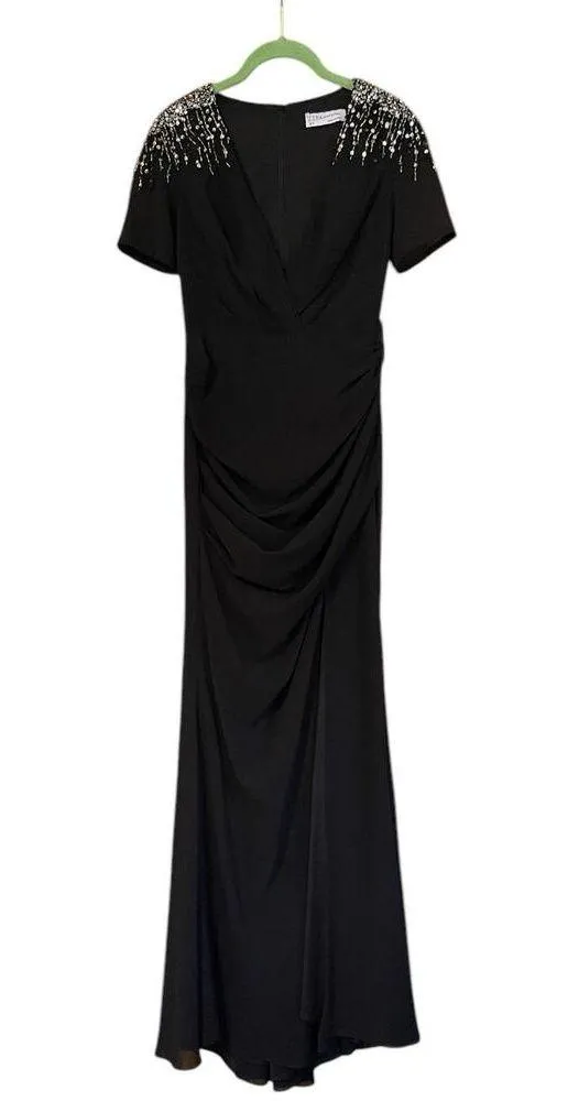 Mac Duggal Black Sequined Embellished Shoulder Evening Gown Style 55704 Sz 2 NWT - Image 4