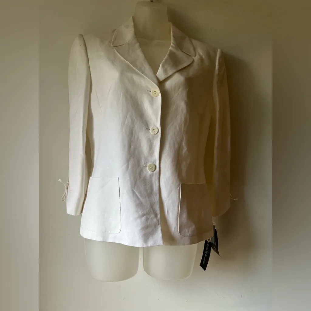 Kasper ASL Women’s Linen Blend Blazer Size 8 NWT Ivory Structured Jacket - Image 3