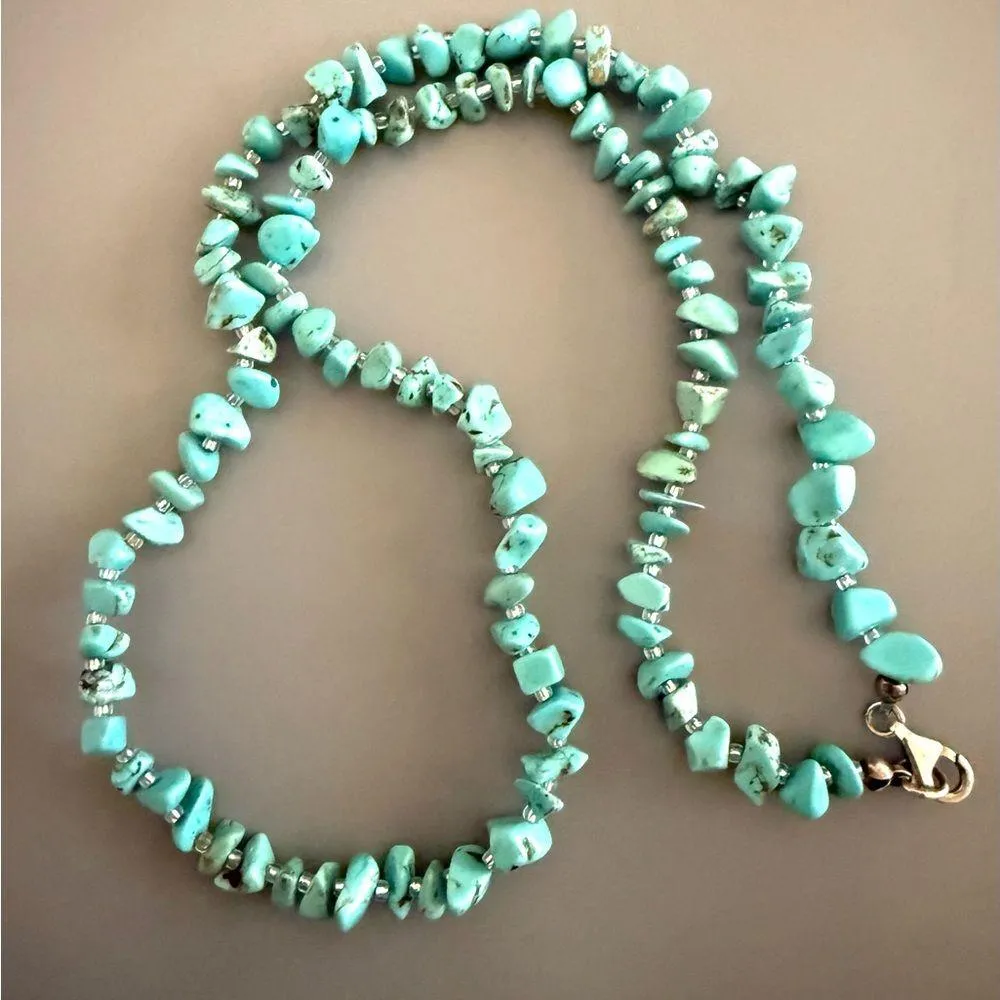 Southwestern Turquoise Nuggett and Sterling Silver Beaded Necklace 21 inches - Image 3
