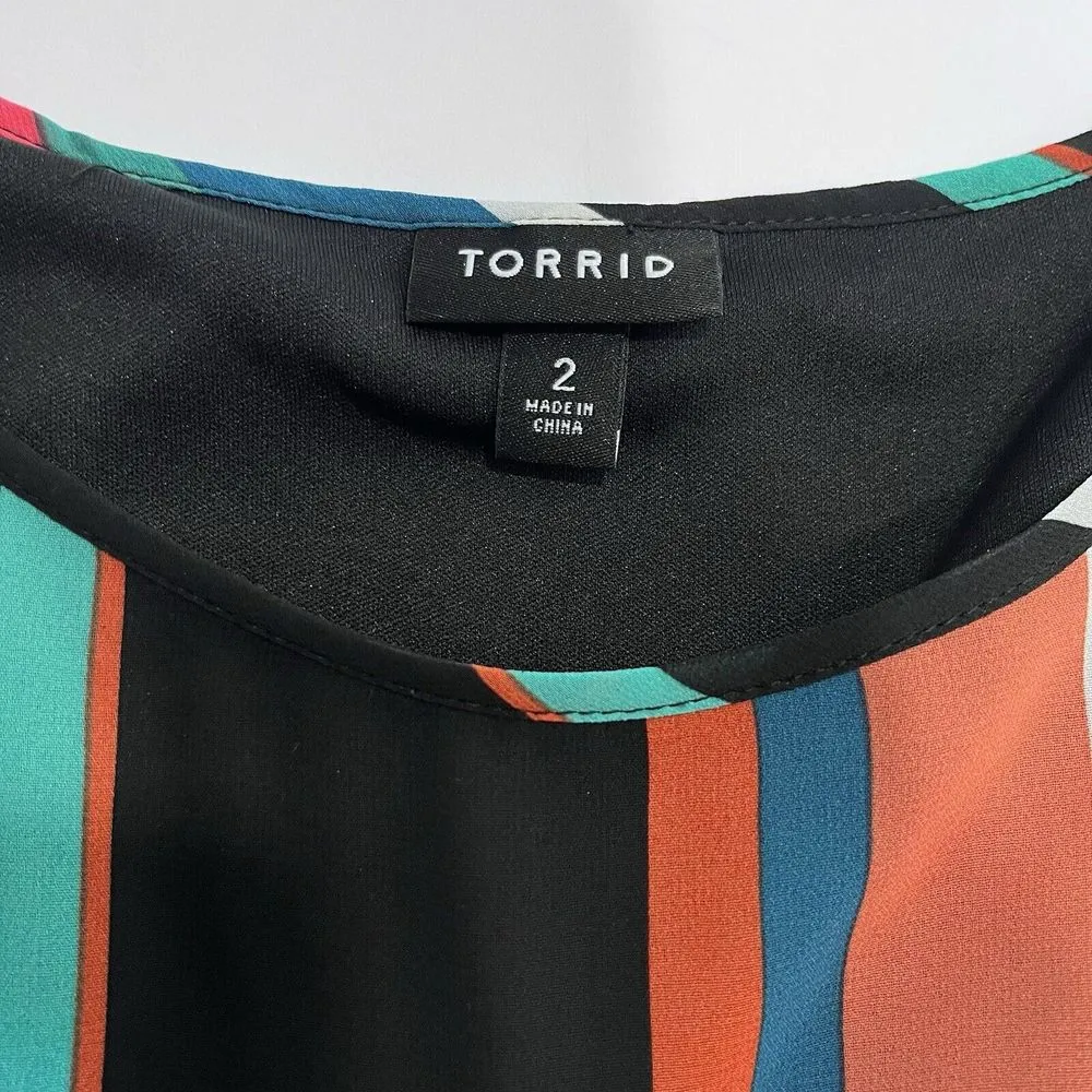 Torrid Colorful Stripes Chiffon Pleated Sleeveless Midi Dress Size 2X Pockets‎ - Image 9
