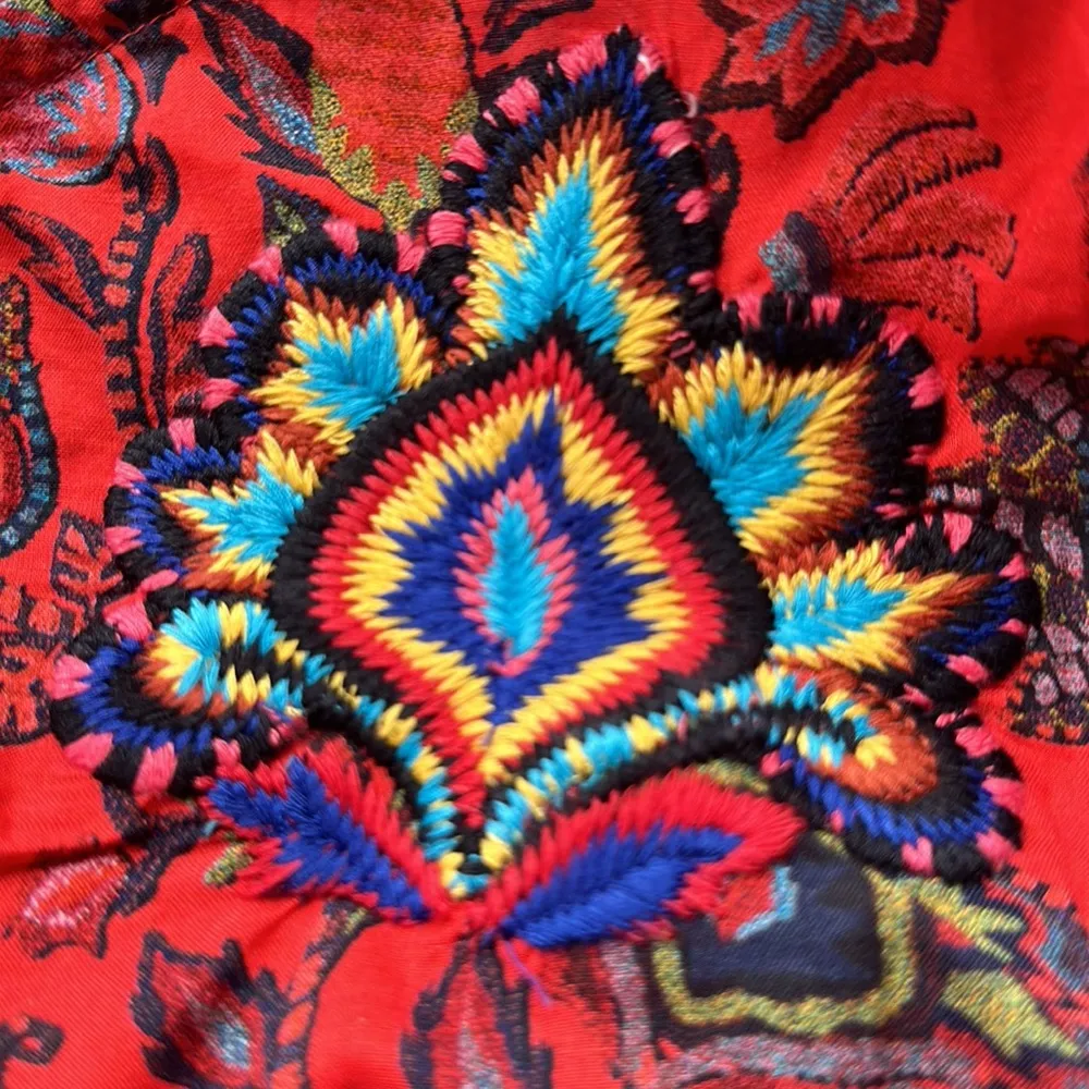 FARM RIO x Anthropologie One Shoulder Crop Top Red Motif Puff Sleeve XL NWT $158 - Image 8